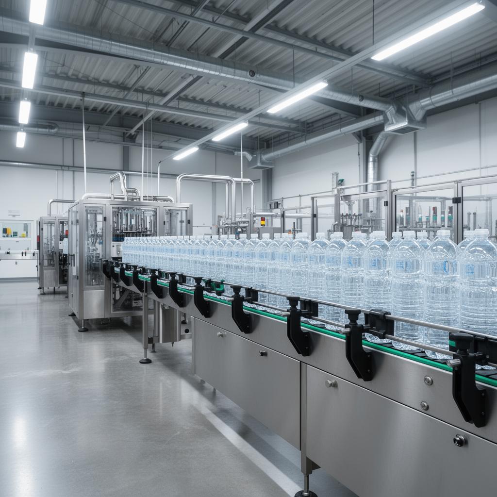 Water bottling and canning production line